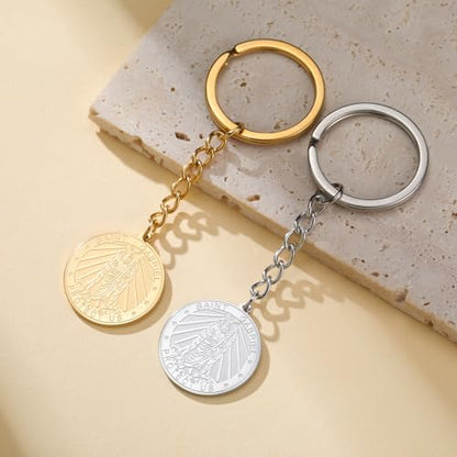 TEAMER Saint Gabriel Keychain Guardian Blessing Hope and Protection St. Gabriel Archangel Keychain Religious Jewelry - color: Gold