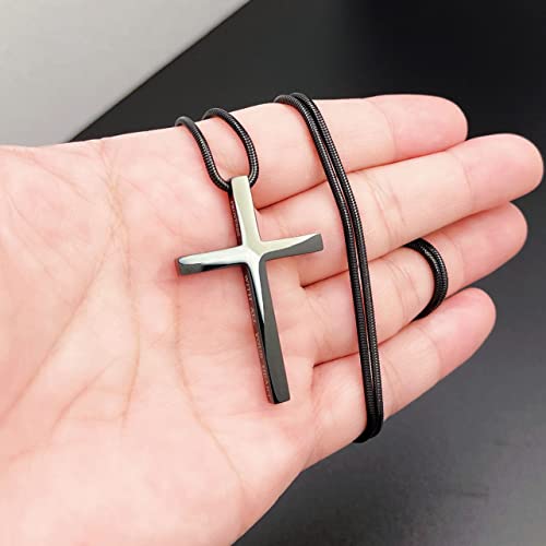 Cross Necklace for Men Christmas Gift Cross Pendant Strength Bible Verse Stainless Steel Necklaces - style: WHERE GOD GUIDES HE PROVIDES