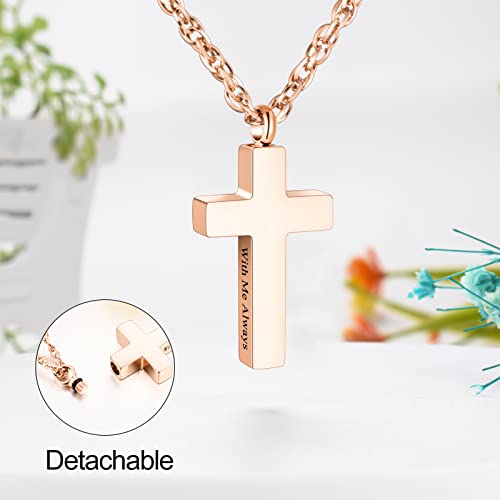 Cremation Cross Necklace for Ashes Stainless Steel Cross Urn Pendant Ashes Holder Memorial Jewelry-With Me Always - style: With me always-Rose Gold