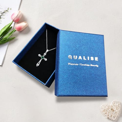 Cross Necklace for Women,925 Sterling Silver Faith Jewerly Gift - color: 05-May-Emerald