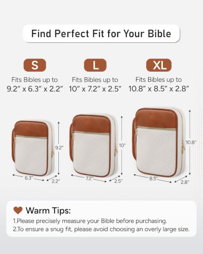 BellaHold Bible Cover Case for Women Quilted Bible Case with Handle Strap - color: White & Brown, size: XS/S