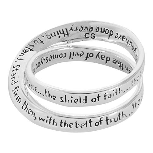 Ephesians 6:13 Silver Plated Women's Double Mobius Ring Size 7