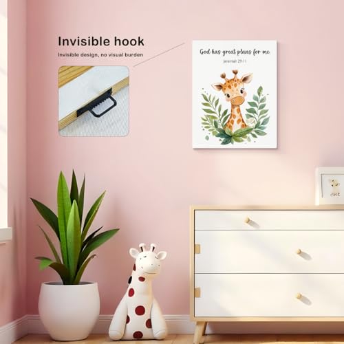 SZERE Woodland Nursery Animals Bible Verse Canvas Wall Art Decor Prints Posters, Cute Baby Giraffe Forest Nursery Room Bedroom Bathroom Playroom Wall Art Decor for Nursery Kids Teen Girls Gifts, Christian Psalm 91 Wall Art Classroom Wall Decor, Canvas Fra