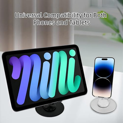 All-Metal Cell Phone Stand 360° Rotatable & Height Adjustable - 25KG Super Load-Bearing, Foldable Desk Stand for Phone, Compatible with iPhone 17/16/15/14, Kindle eBook, Silver - color: D-Quad-Fold - Silver