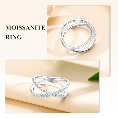 Moissanite Wedding Bands Crisss Cross/Curve/Wishbone Eternity Rings for Her - color: A. Criss Cross - Moissanite