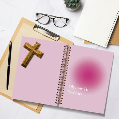 Cute Pink Christian Notebook Journal School Supplies for School - color: Oh How He Loves Us.