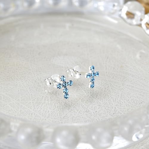AeraVida Sparkling and Colorful Faith Cubic Zirconia Cross Sterling Silver Stud Earrings | Religious Pierced Jewelry Gift for Women | Christian Daily Wear Earrings - color: Topas