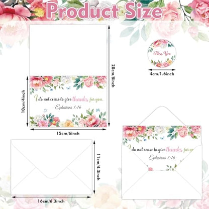 IANFEPH 50 Pack Religious Christian Thank You Cards with Envelopes Stickers 4x6 Inch Floral Baptism Blank Inside Notes 10 Designs Bible Verse Greeting Cards for Wedding Communion Baby Shower
