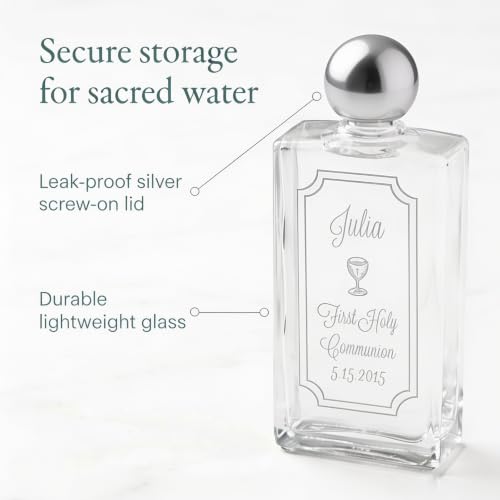 Personalized First Communion Holy Water Bottle - Laser Engraved Name & Date - color: Communion Silver