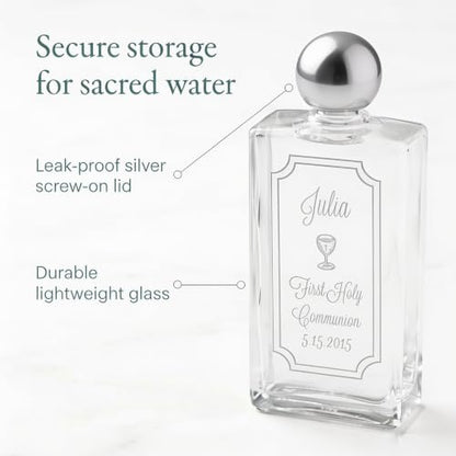 Personalized First Communion Holy Water Bottle - Laser Engraved Name & Date - color: Communion Silver