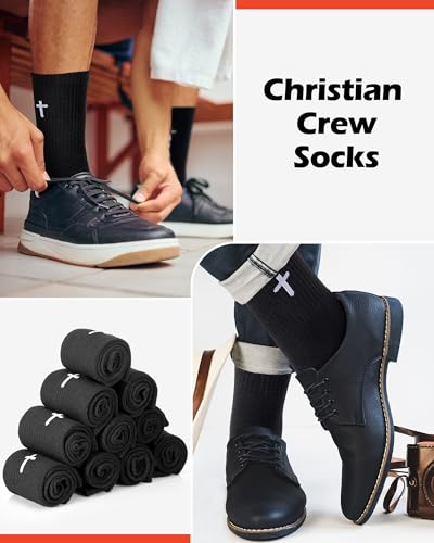 Shihanee 12 Pairs Cross Crew Socks for Men Christian Gifts - color: Black