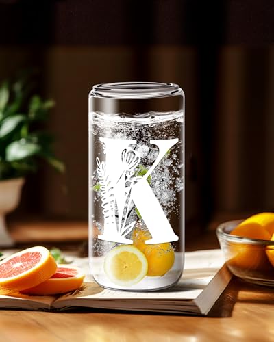 Yekidos Monogrammed Glass Drinking Cup With Lid Straw Funny For Women Personalized Coffee Cup Regalos Para Mujer Teen Girl Gifts Trendy Stuff Iced Glasses Tumbler Must Haves For Women Home Essentials - style: Initial Z