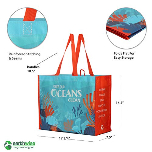 Earthwise Reusable Grocery Bags – Foldable & Water‑Resistant OceanWise® Shopping Bags, Gift Totes, Durable Multi‑Use Eco Bags (5 Pack)