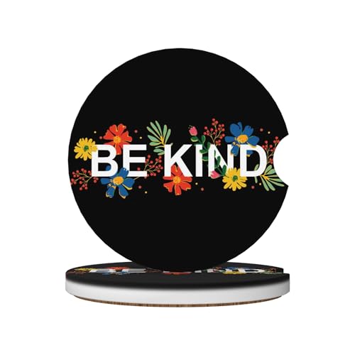 Be Kind Floral Car Cup Holder Coasters 2 Pack 2.63" for Women - color: Black