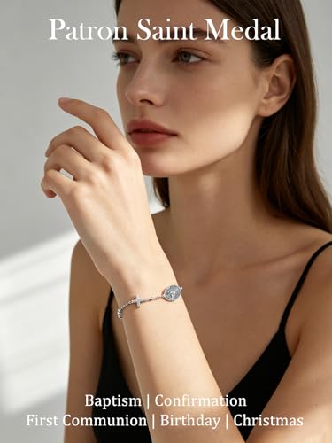 Patron Saint Medal Bracelets for Women Silver Rosary Bracelet