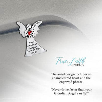 True Faith Jewelry Pewter Granddaughter Never Drive Faster Than Your Guardian Angel Can Fly Visor Clip, New Driver Gifts from Grandma and Grandpa, Fine Pewter (92% Tin), 2 x 1-5/8 Inch - size: Grandaughter Angel 3