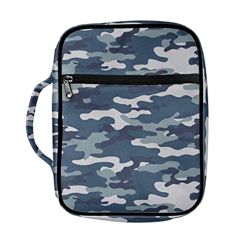 Coldinair Blue Camo Print Bible Cover for Men Women Teens,Carrying Book Case Church Bag Bible Protector with Handle and Zippered Pocket - color: Blue Camo