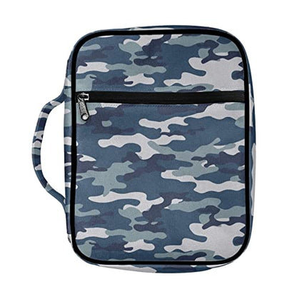 Coldinair Blue Camo Print Bible Cover for Men Women Teens,Carrying Book Case Church Bag Bible Protector with Handle and Zippered Pocket - color: Blue Camo