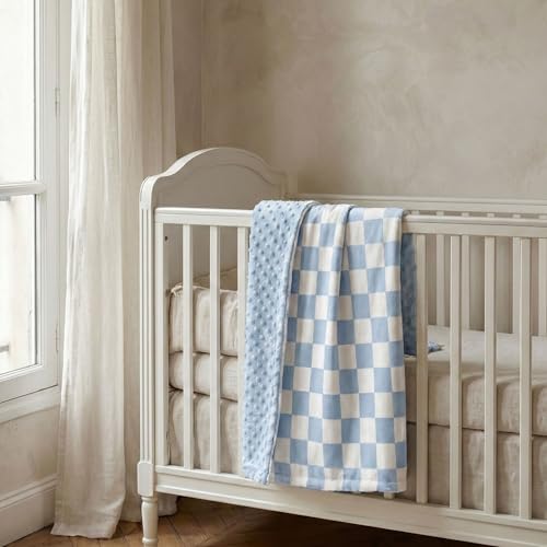 Fleece Baby Blankets for Girls & Boys, Infant Toddler Blanket - color: Checkered Blue