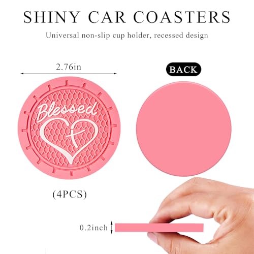 KVAEY 2 PCS Car Cup Holder Coasters, 2.76 Inch Anti Slip Vehicle Drink Mats with Cute Blessed Cross and Heart, Shockproof, Universal Car Accessories (Pink, 4 PCS) - color: Pink, size: 4 PCS