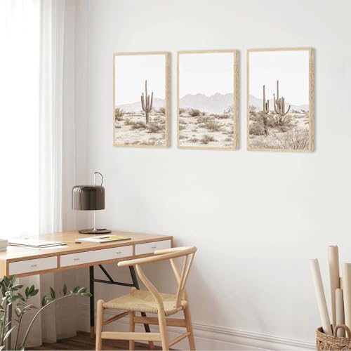 YUFEIART 3 Piece Sonoran Desert Cactus Framed Wall Art Set of 3 12x16 - color: Desert Cactus, size: 12x16 Framed