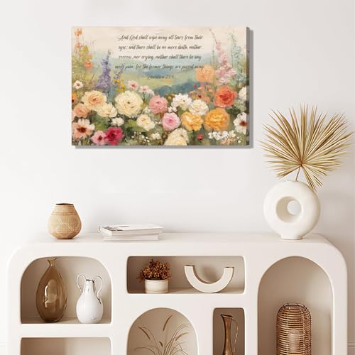 VPUQWGKE Christian Bible Floral Canvas Wall Art Prints Scripture Painting Flower Picture Wall Decor Artwork for church home bedroom Decoration 12x16in