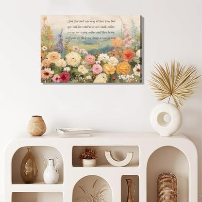 VPUQWGKE Christian Bible Floral Canvas Wall Art Prints Scripture Painting Flower Picture Wall Decor Artwork for church home bedroom Decoration 12x16in