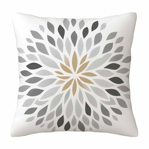 Modern Geometric Floral Throw Pillow Cover,Gray and Gold Dahlia Flower Decorative Pillow Case,Minimalist Botanical Cotton Linen Cushion Case for Home Decor 18 * 18 Inch - color: Settype10