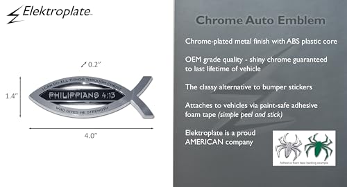 Elektroplate Christian Fish Philippians 4:13 with Verse OEM Chrome Emblem for Cars, Trucks, and All Auto | Universal Fit at 4" x 1.4" | Weatherproof - color: Philippians 4:13