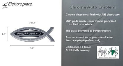 Elektroplate Christian Fish Philippians 4:13 with Verse OEM Chrome Emblem for Cars, Trucks, and All Auto | Universal Fit at 4" x 1.4" | Weatherproof - color: Philippians 4:13