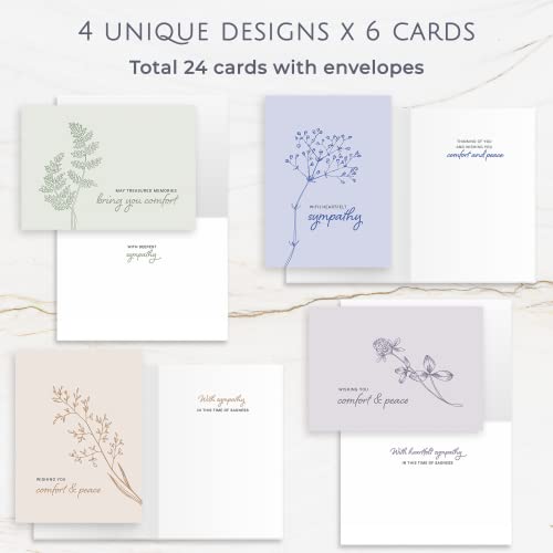 Sympathy Cards with Envelopes - 24 Sympathy Cards with Sentimental Designs and Thoughtful Messages - 4 Unique Condolences Card Designs in a Sympathy Cards Assortment Box with Envelopes (Pastel) - color: Pastel