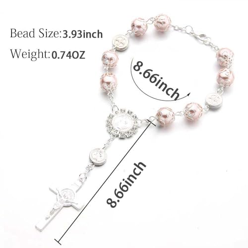 2-Piece Car Rosary & Cross Pendant Car Accessories, Rearview Mirror Hanging Ornament (White) - color: White