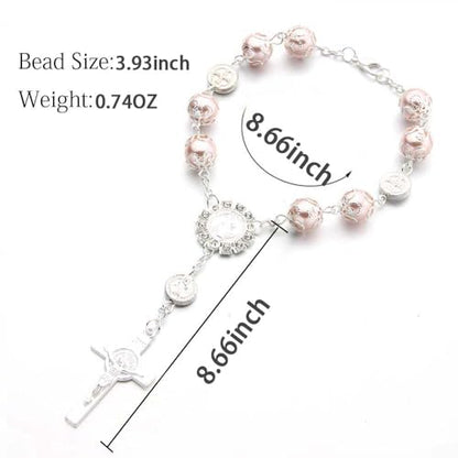2-Piece Car Rosary & Cross Pendant Car Accessories, Rearview Mirror Hanging Ornament (White) - color: White