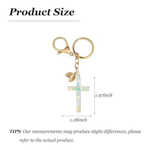 Angyape Cute Christian Cross Keychain for Women Purse Bag Charms Car Key Rings Accessories Flower Design Jesus Faith Gifts - color: L：green
