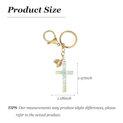 Angyape Cute Christian Cross Keychain for Women Purse Bag Charms Car Key Rings Accessories Flower Design Jesus Faith Gifts - color: L：green