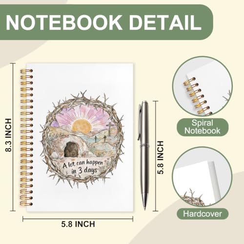 Bible Notebook for Women Men, Christian Journal,A Lot Can Happen In Three Days Crown of Thorns Cross Pastel Inspirational Christian Church Notebook Hardcover Spiral Notebook, 5.5x8.3 Inch - color: white-A Lot Can Happen In Three Days