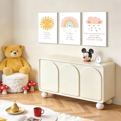NCCXNCC 3Pcs Cute Pink Children's Bedroom Canvas Wall Art 12x16 Inch Frame - color: Rainbow Children's Room, size: 16×24inch