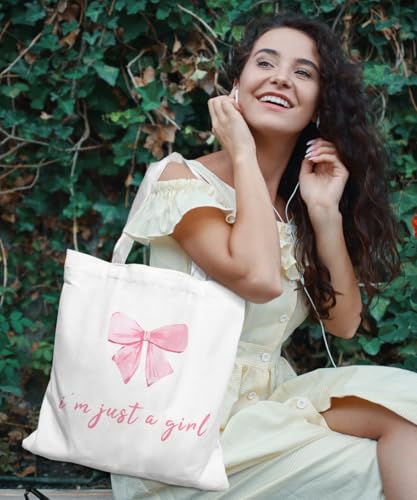 Coquette Bow Bible Canvas Tote Bag for Women Teens Teen Girls, Pink Bow Girls Tote Bag, Coquette Gifts - color: Pink