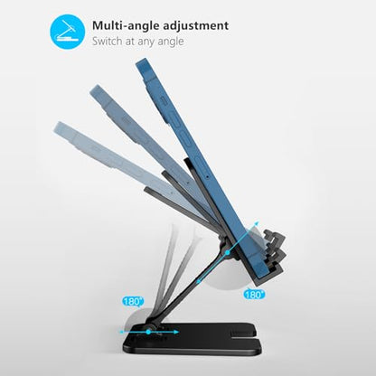 Amzpas Adjustable Cell Phone Stand Metal, Foldable Desktop Cellphone Stand with Anti-Slip Base and Convenient Charging Port, for Phone 17 16 15 14 13 12 11 Pro Xs Xs Max Xr X 8, All Phones - color: Black