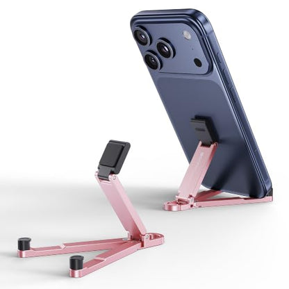 Portable Foldable Pocket Phone Stand with Keychain for Desk Travel(Pink) - color: Pink