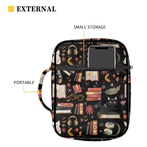 Coldinair Cat with Book Bible Cover Case for Men Teen,Women Bible Bags Book Covers Kids Scripture Carrying Case with Handle and Pocket - color: Cat With Book