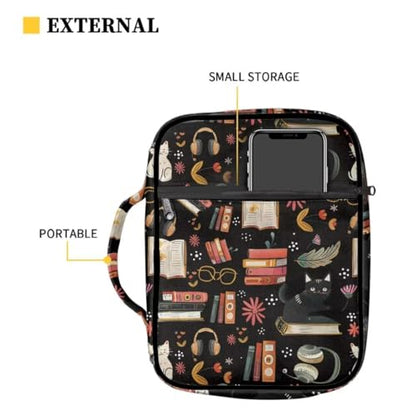 Coldinair Cat with Book Bible Cover Case for Men Teen,Women Bible Bags Book Covers Kids Scripture Carrying Case with Handle and Pocket - color: Cat With Book