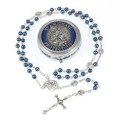 Saint Michael the Archangel Catholic Rosary Necklace - color: Saint Michael-Blue