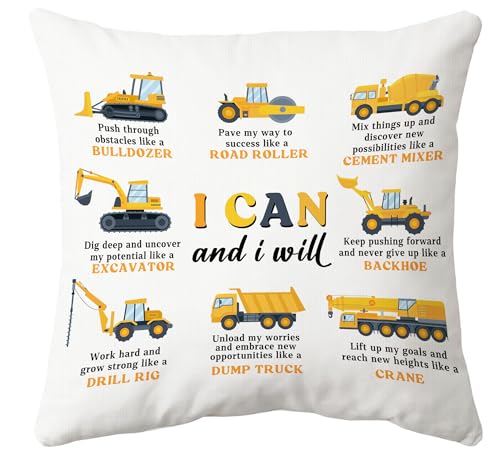 Voatok Construction Inspirational Pillow Cover 18x18, Motivational Decorative Throw Pillow Cover Pillowcases Decorations for Kids Boy Nursery Room Bedroom Playroom Sofa Bed Couch Decor - color: Car-1