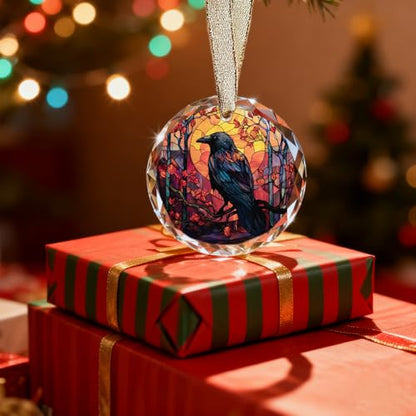 Gothic Crow Ornament for Christmas Tree - Goth Witchy Raven Stained Glass Christmas Ornaments, Unique Crow Gifts Idea - color: Blgs006