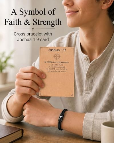 Eryuor Be Strong & Courageous Cross Bracelet Christian Gifts for Boys Men