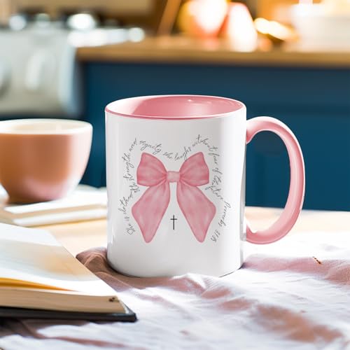 Coquette Pink Bow Christian Ceramic Coffee Mug for Women Girls