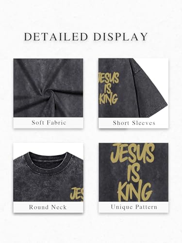Jesus is King Shirt Christian Shirts for Men Oversized Religious Top - color: Darkgrey4a, size: XX-Large