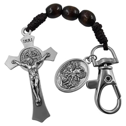 TALISMAN4U Catholic Rosary Keychain for Car St Benedict Cross Saint Michael