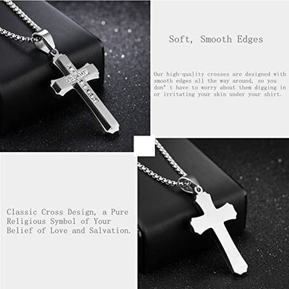 OLEVS Men's Cross Pendant Necklace Large Stainless Steel Cross Pendant Necklace for Men Women - color: silver crystal